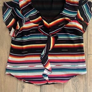 Ralph Lauren Pink and Black Ruffled Tie Front Blouse